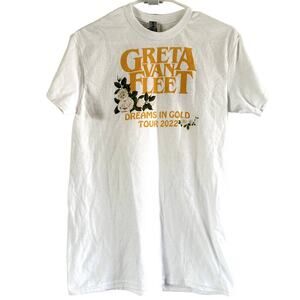 Greta Van Fleet Concert Tour T Shirt Crew Neck Dreams in Gold 2022 White Small